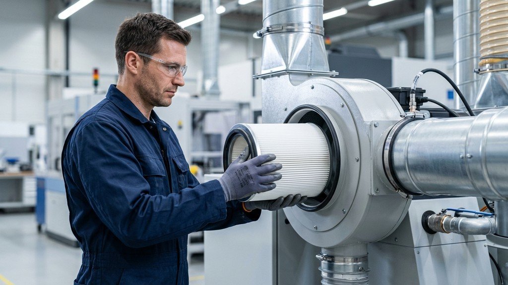 תחזוקה והחלפת מסננים במערכת פינוי חומרים תעשייתית