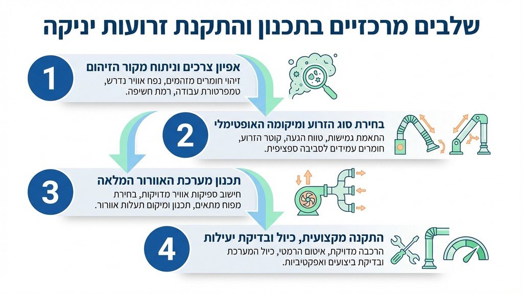 זרוע יניקה מפרקית בעמדת עבודה תעשייתית