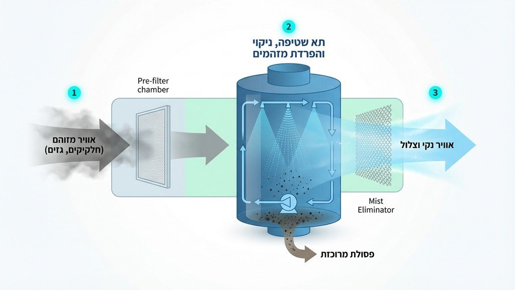 מערכת שטיפת אוויר תעשייתית בפעולה