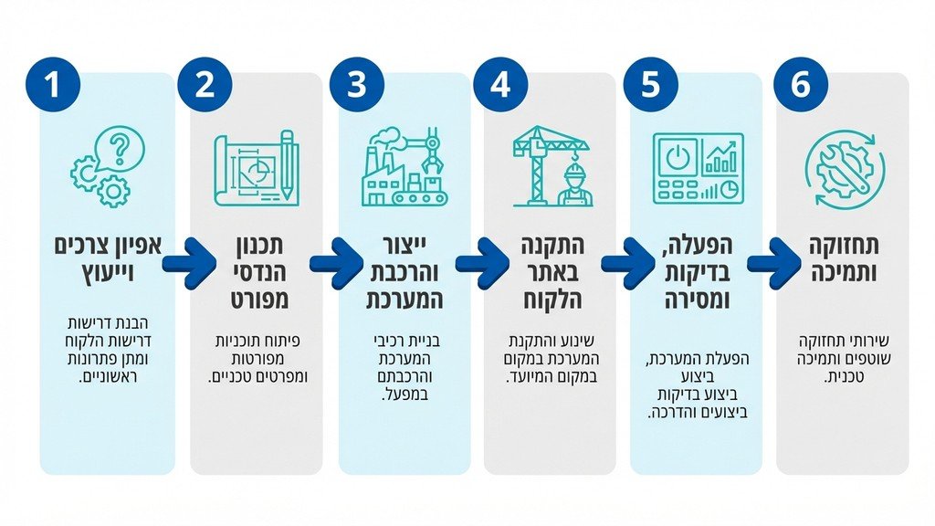 מהנדס בוחן תוכניות התקנה של מערכת אוורור